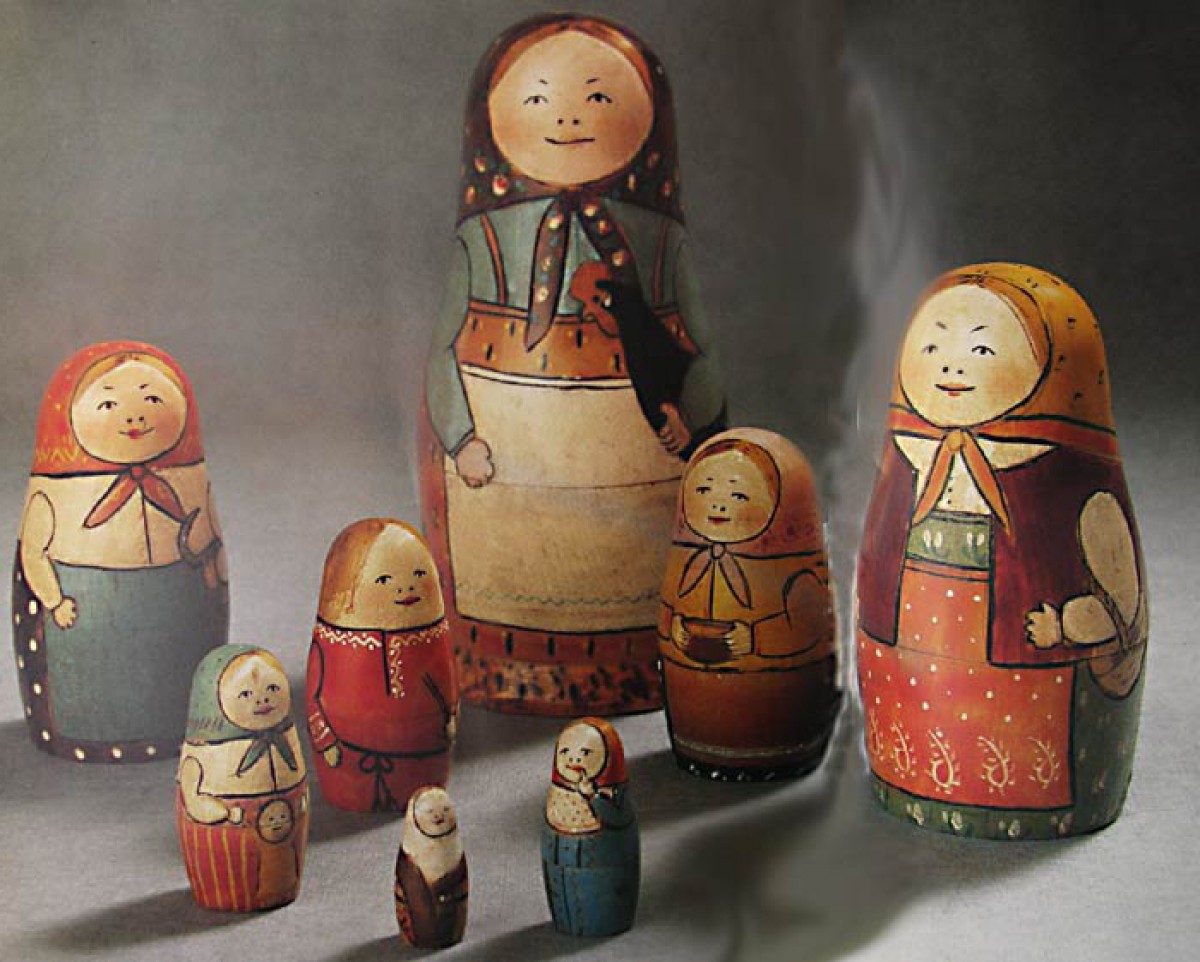 First Russian nesting dolls made by Vasily Zvezdochkin and Sergey Malyutin.