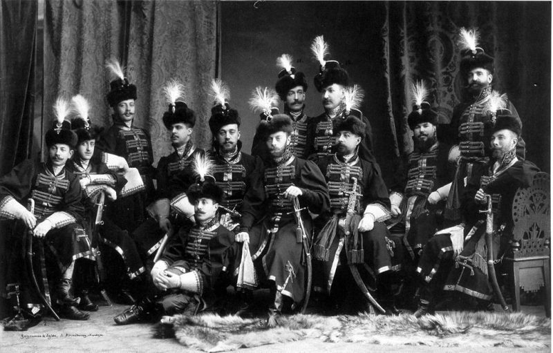 A group of officers of the Life Guard Preobrazhensky Regiment (in the costumes of Russian troops the 17th century)