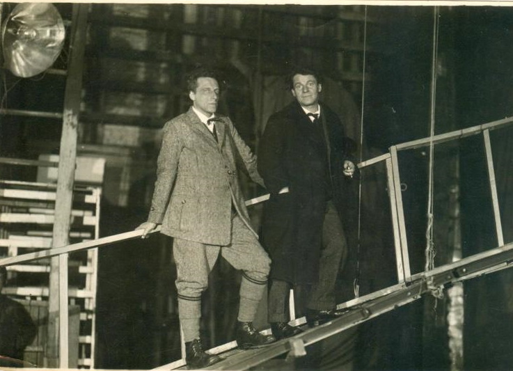 Vsevolod Meyerhold (on the left) at the scenery of the performance 'Forest'